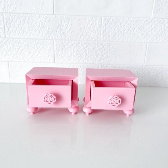 Miniature Barbie Nightstands (Set of 2) Pale Pink 3D Printed Dollhouse Furniture - Picture 2 of 5